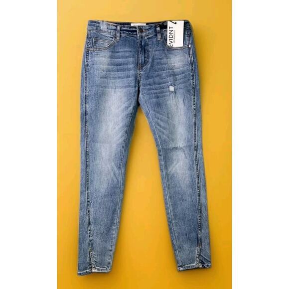 EVIDNT Anthropologie Sz26 Tate Skinny Distressed BlueJeans 3” Slit Pant Cuff Cr6 - Picture 1 of 7